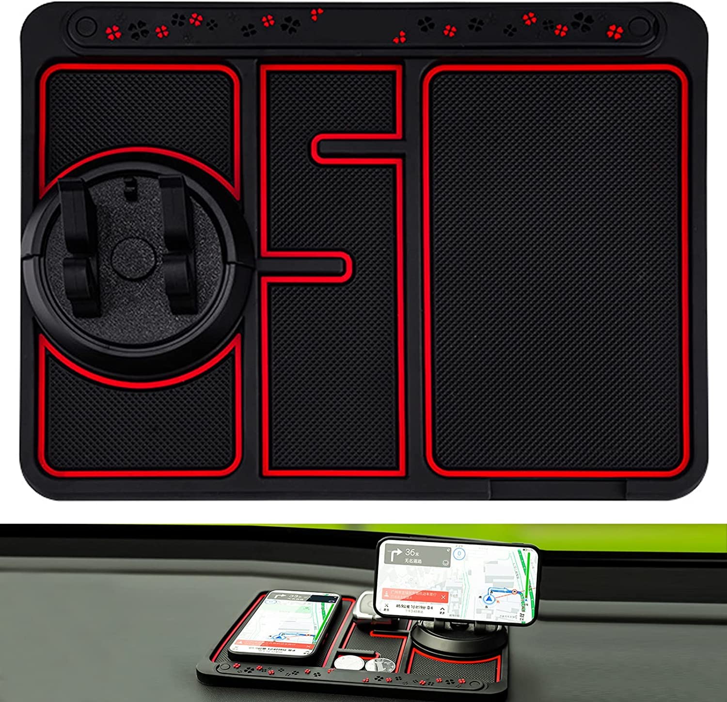 BKN Car Non-Slip Dashboard Mat with Perfume Aromatherapy & 360°Rotating Phone Holder Phone Pad with Temporary Car Parking Number for All Cars