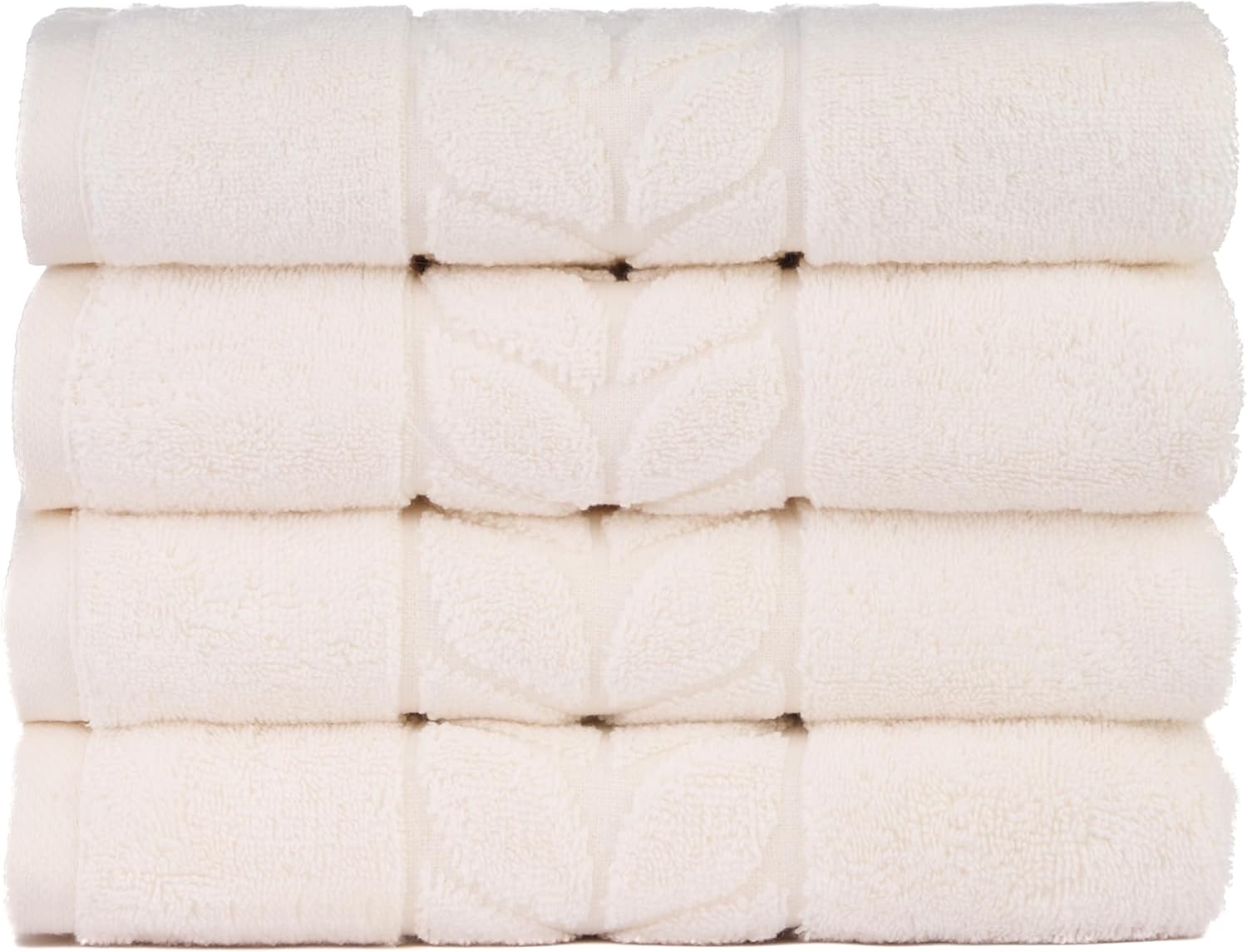 BAGNO MILANO Organic Turkish Cotton Bath Towels, Luxury Jacquard Collection, Certified Organic Highly Absorbent, Soft-Plush Towel Set (Cream, 4 Pcs Hand Towel Set)