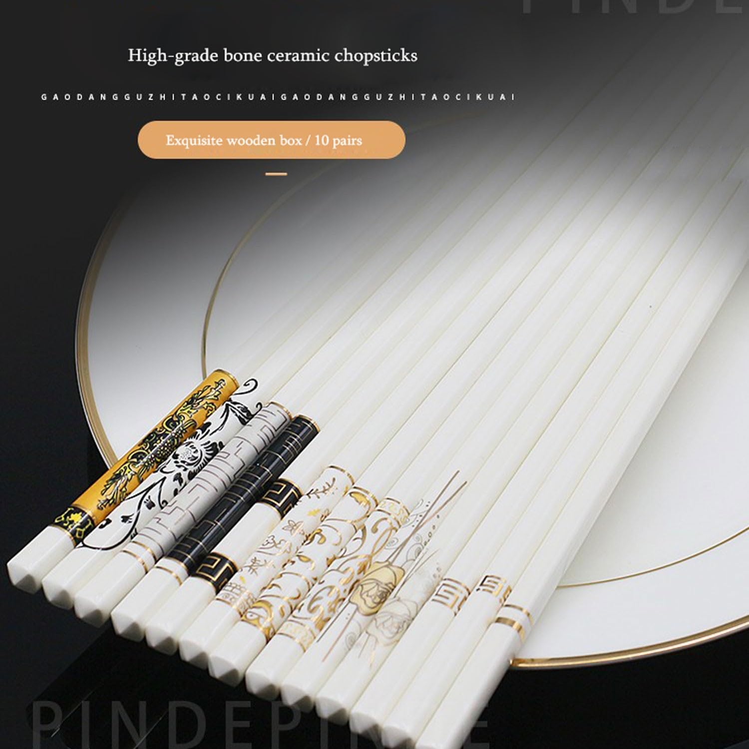 Baguettes en métal, Baguettes en Bois, Baguettes en céramique Jingdezhen, Baguettes en Porcelaine antidérapantes, 10 Paires，L 25cm