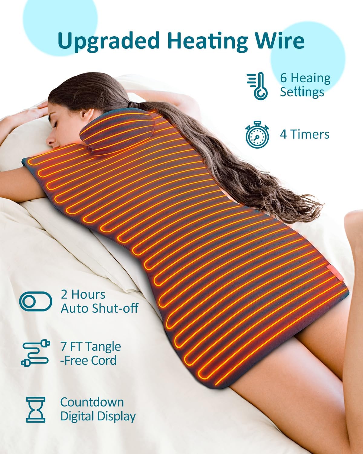 Heating Pad for Back, Valentines Day Gifts for Her, Extra Large Heat Pad for Full Body Relax, Electric Heated Wrap for Neck Shoulders, Anniversary & Birthday Gifts for Women Mom Grandma Sister Wife - Image 6