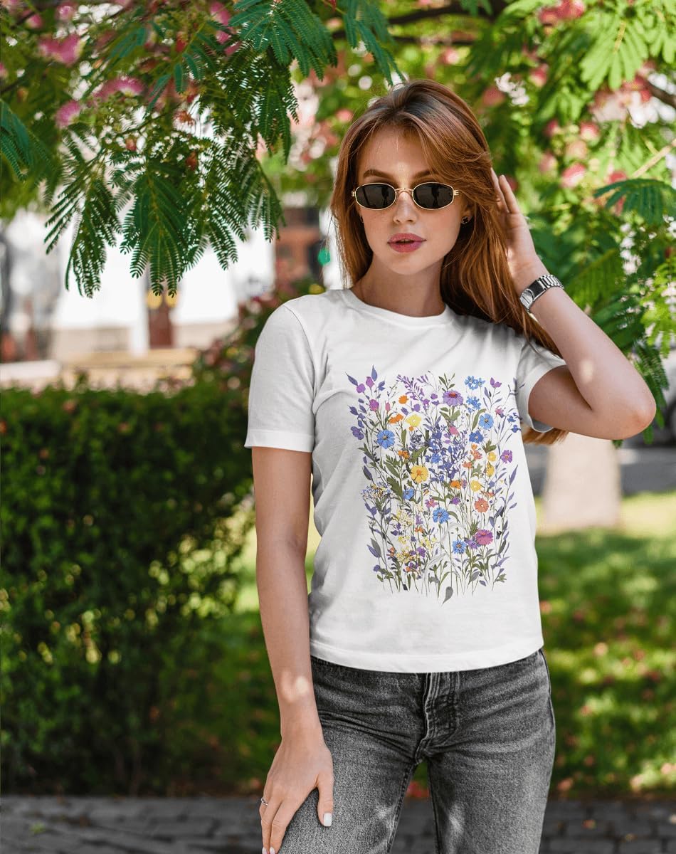 Womens Graphic Tee Vintage Floral T Shirts Boho Wildflower Short Sleeve Casual Tops - Image 5