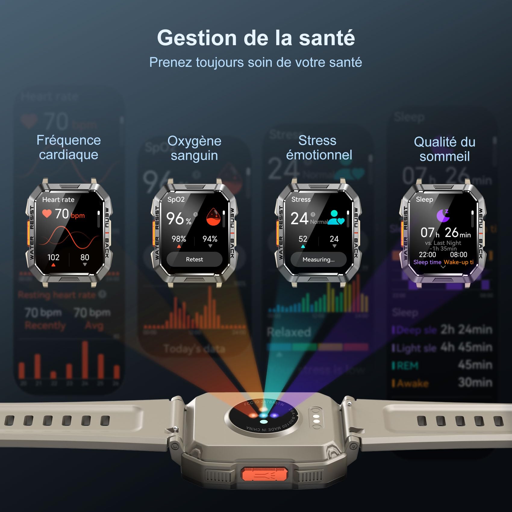 Blackview W60 Montre Connectée Homme, Fonction Ilumination, Double Bracelets, Écran 1.39" TFT, Cardiofréquence/SPO2 à 24 Heures, Analyse Sommeil, 100 Modes de Sport, pour Android/iOS (Kakhi)