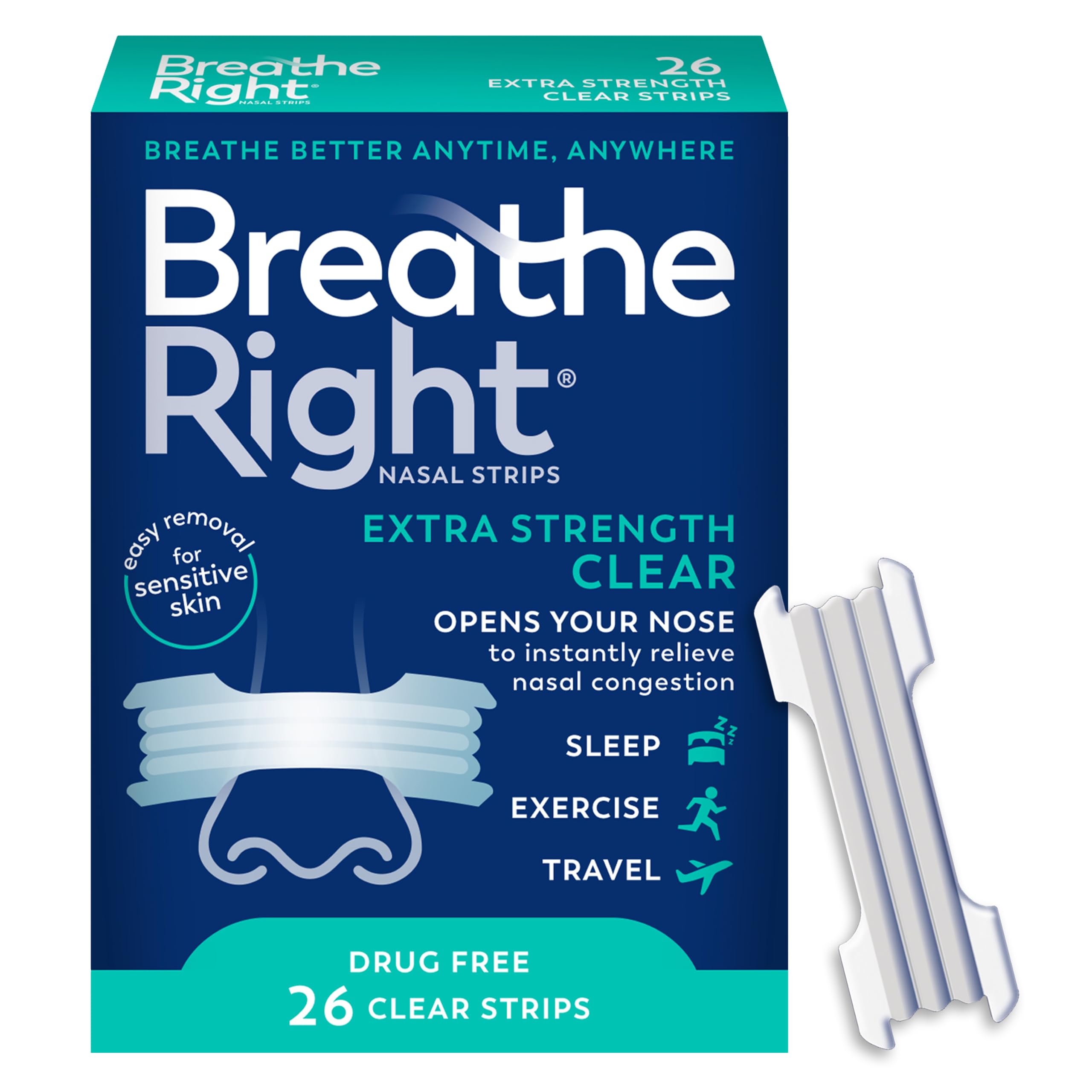 Breathe Right Nasal Strips | Extra Strength | Tan Nasal Strips | Help Stop Snoring | Drug-Free Snoring Solution & Instant Nasal Congestion Relief Caused by Cold