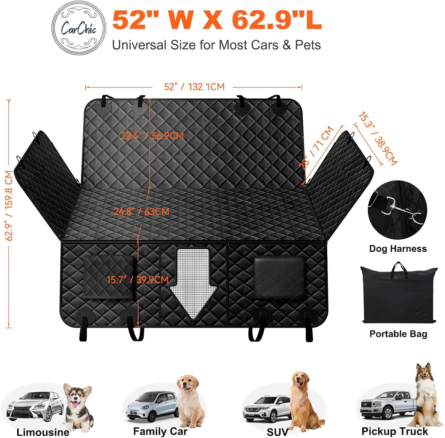 Back Seat Extender for Dogs, Non-Slip Dog Car Seat Cover for Back Seat with Hard Bottom, Durable Pet Car Backseat Cover, Waterproof Dog Hammock for Car SUV Truck