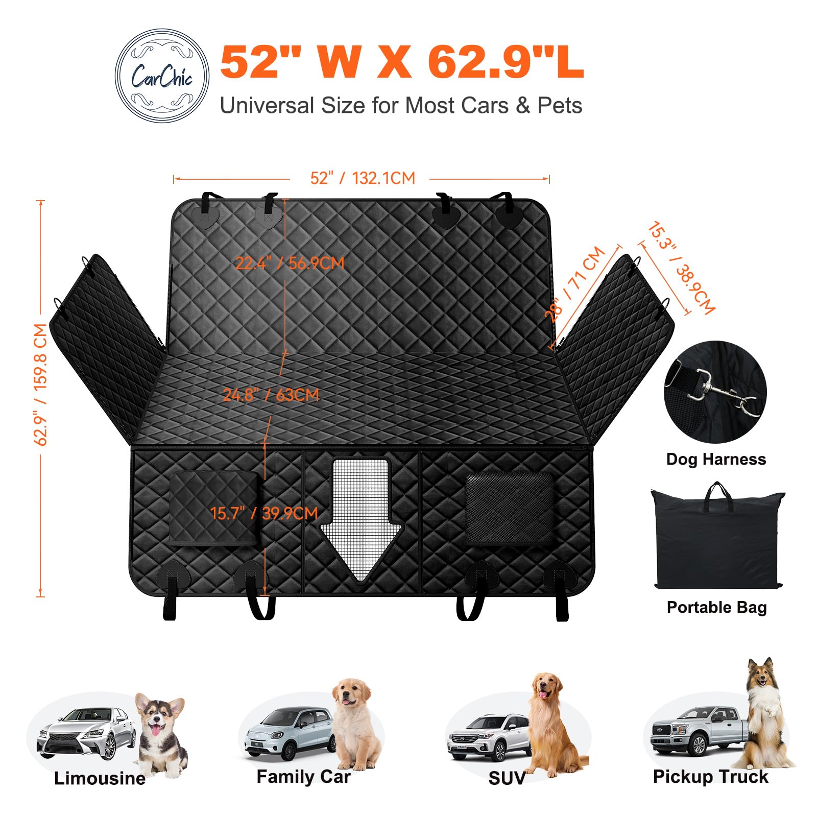 Back Seat Extender for Dogs, Non-Slip Dog Car Seat Cover for Back Seat with Hard Bottom, Durable Pet Car Backseat Cover, Waterproof Dog Hammock for Car SUV Truck - image 7