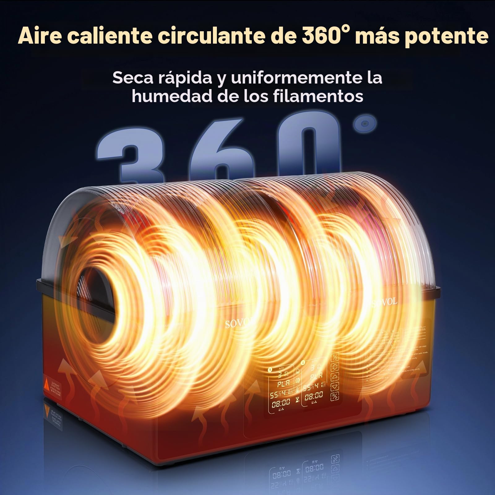 Sovol SH03 Secador Filamento 3D 4 Rollos, 85 ℃ máx. Filament Dryer para impresora 3D, ventiladores de circulación mejorados/eliminación de humedad automática/modo de secado automático para PLA PETG