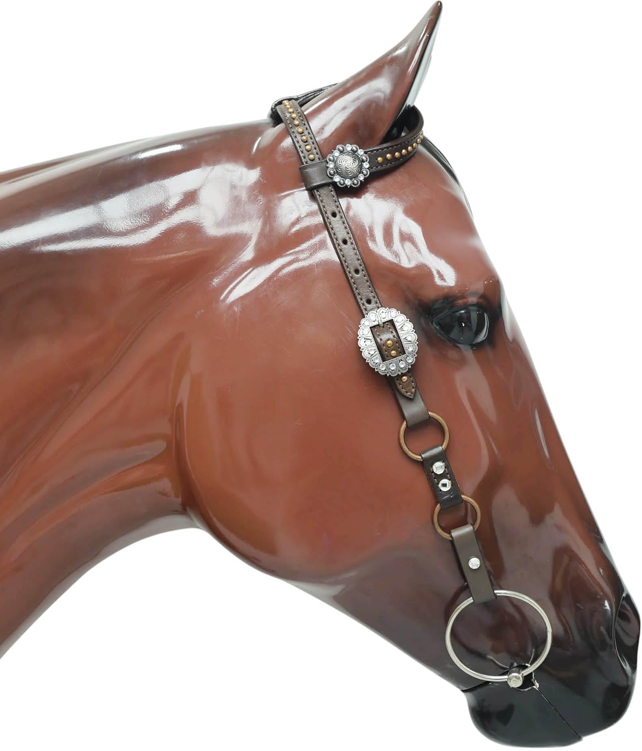 Western Leather Headstall and Breast Collar Tack Set, Big White Rhinestones, Leather Leashes & Copper Rings, Argentina Cowhide, Handmade Horse Tack