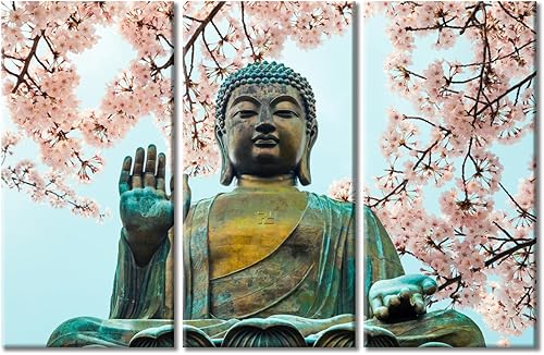 Vista 168 de TUMOVO Wall Art for Living Room Buddha Sculpture Flower Paintings Canvas Wall Art 3 Panel Wall Art Canvas Artwork Wall Decor Large Wall Decor Canvas