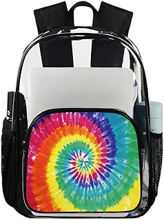 Mochila transparente tie dye, mochila transparente impermeável colorida arco-íris mochila transparente PVC com alça de ombro reforçada para escola, trabalho, viagens, Multicor