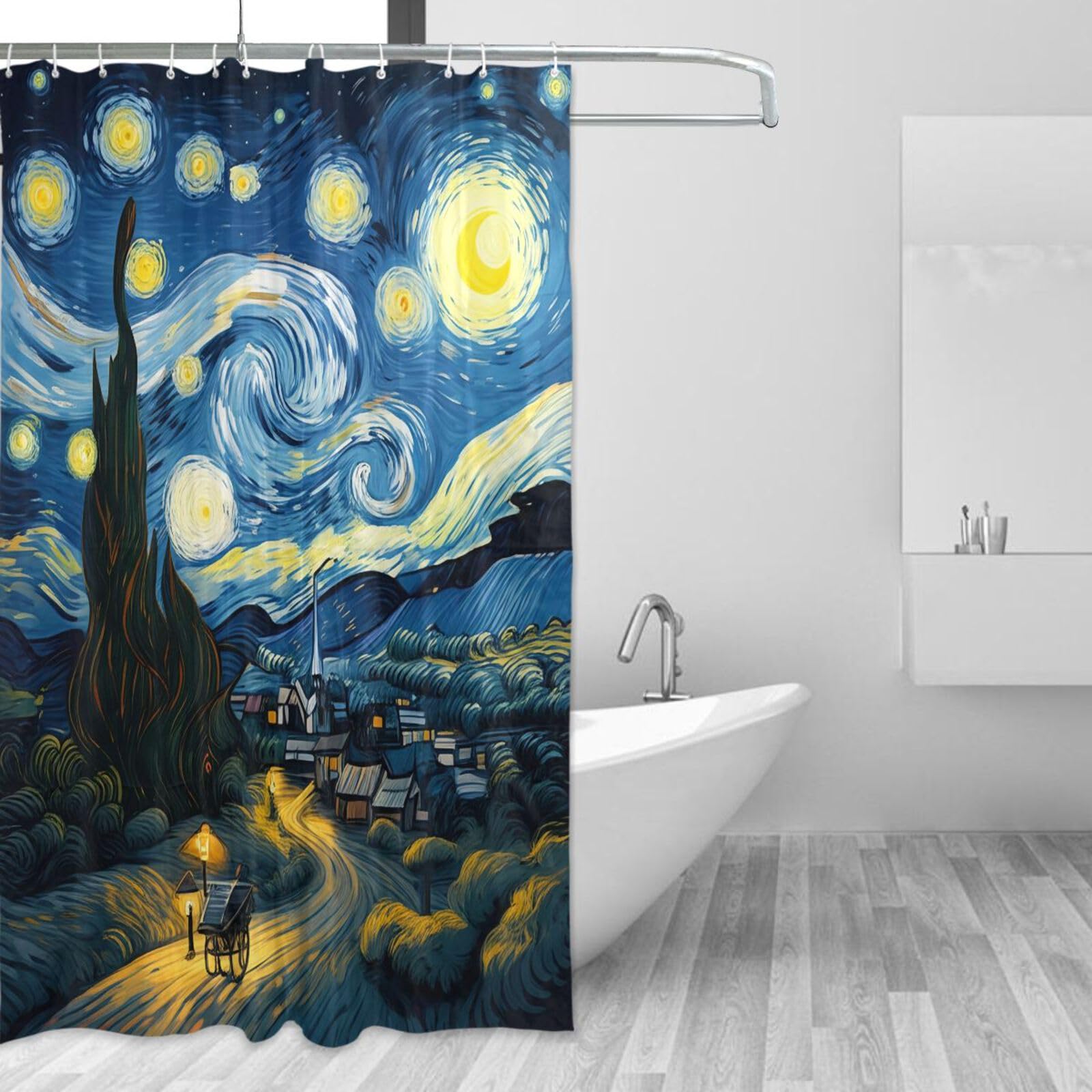 Rideau de douche en tissu motif ciel étoilé pour une salle de bain moderne