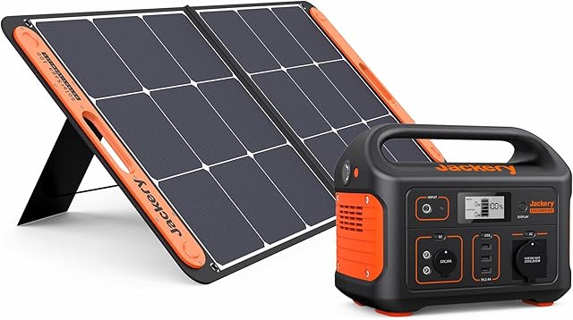 Generator słoneczny Jackery 500, 518 Wh, przenośna stacja zasilania z panelem słonecznym SolarSaga 100 W, mobilny zasilacz 230 V / 500 W z wyświetlaczem LCD na kempingi, wakacje, wyprawy i awaryjnie