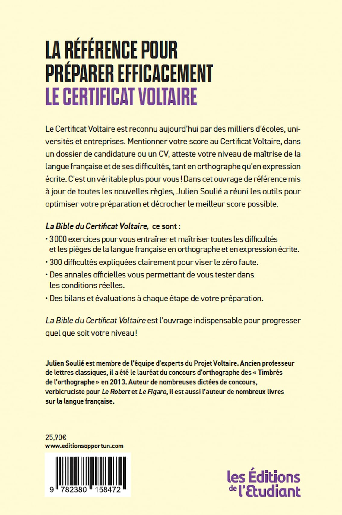 Le guide officiel - La Bible du certificat Voltaire : édition 2026: 3000 exercices, 300 difficultés expliqués, les annales officielles