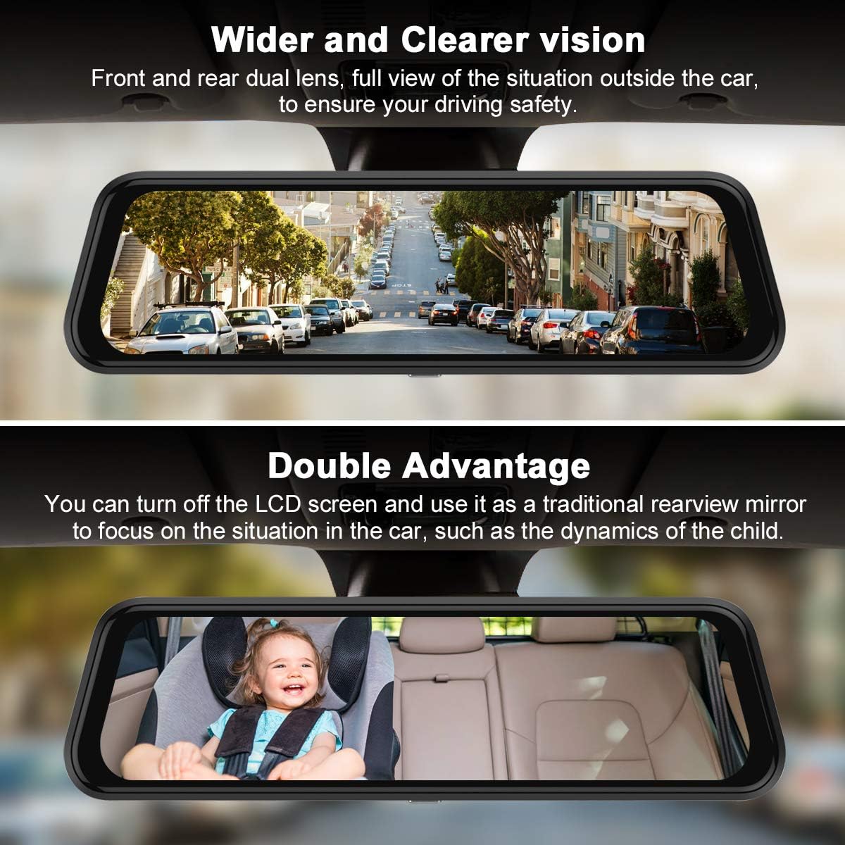 Best Quality 🔥 Backup Camera, 10Inch 1080P HD Mirror Dash Camera, Rear View Front and Rear Dual Lens with Loop Record, G-Sensor, 1080P Waterproof Reversing Assistance Camera, Parking Monitor, Night Vision [GRC]