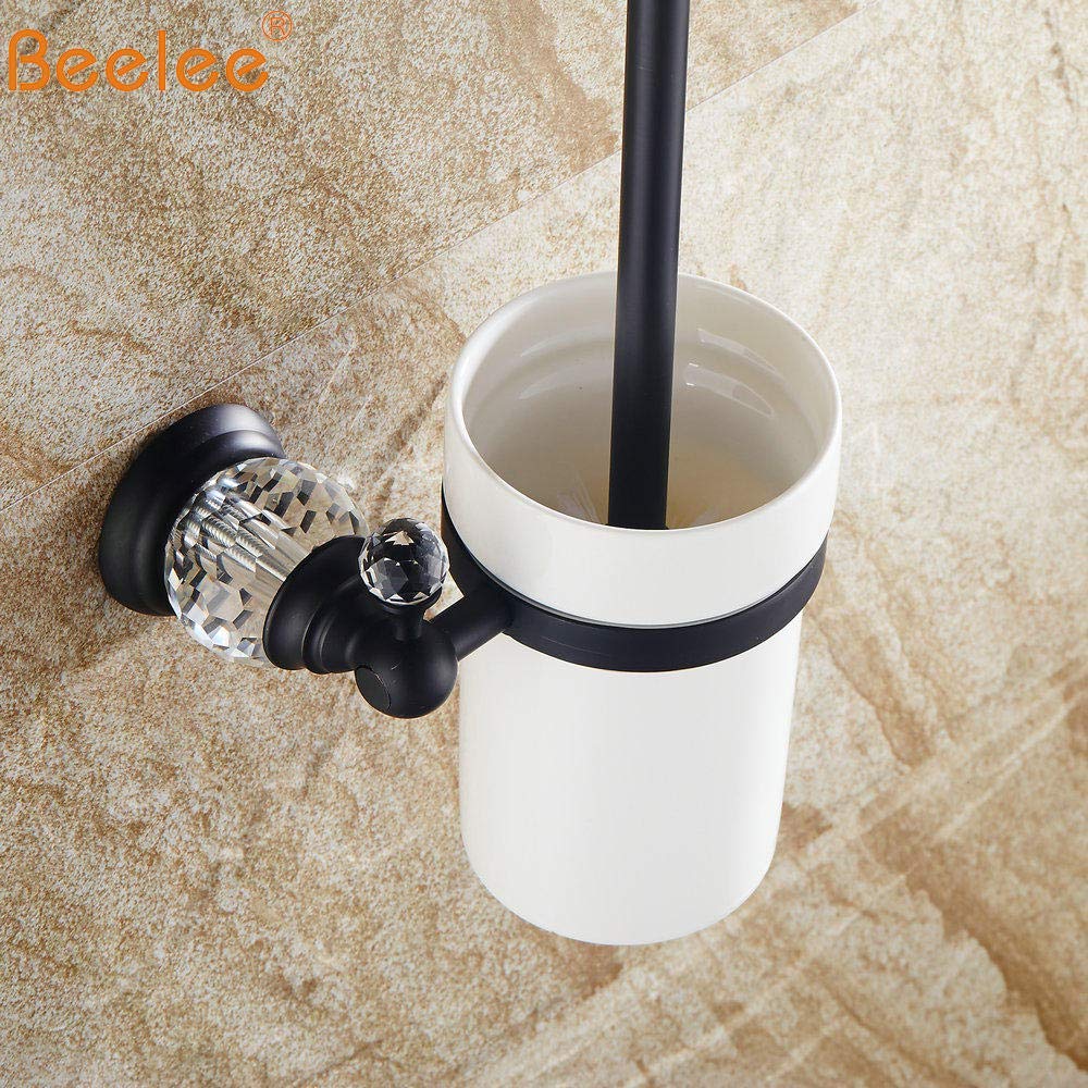 Brosses de Toilette, Soportes de Brosse de Toilette en Laiton Fixés Au Mur, Type Durable de Tasse en Céramique - Cromo,Noir