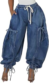 ︎︎hoku☆ Andequal denim pants Kwunbwa Women's Baggy Cargo Jogger Jeans Barrel High Waisted