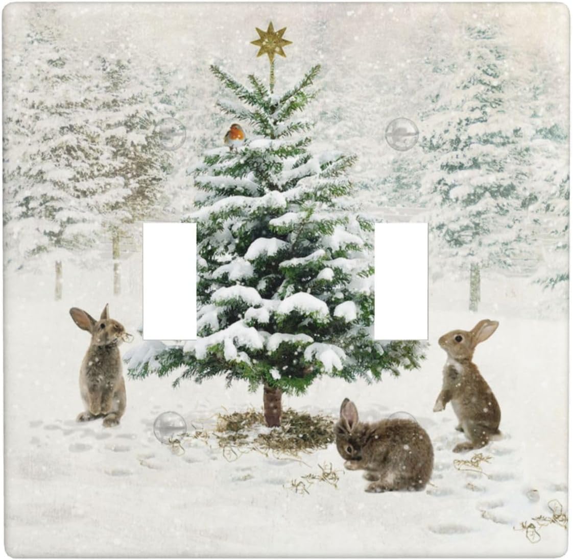 Rubbits And Xmas Tree Dual Toggle Switch Wall Plate Cover, Durable Decorative Dual Toggle Switch Cover Wall Plate For Residential Hotel Commercial Areas