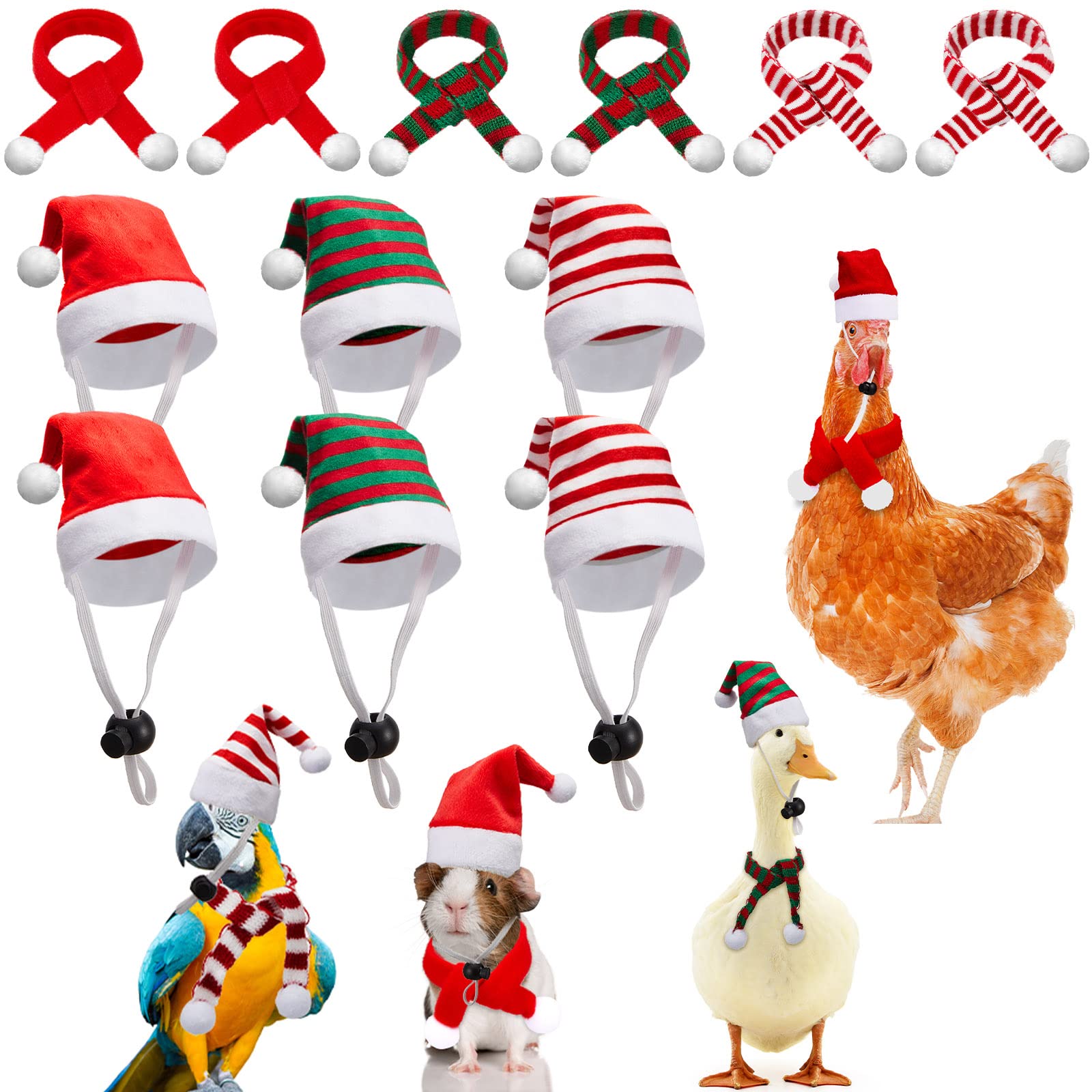 Bonnet de Noël pour animaux : lot de 12 mini chapeaux rayés pour canards et chats