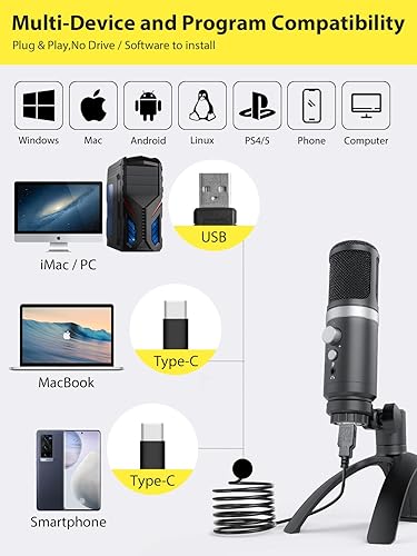 Miniatura 2 de Moman Micrófono para podcast, micrófono USB PC Plug & Play Windows Mac Laptop Patrón polar cardioide perfecto para grabar YouTube Zoom YouTube