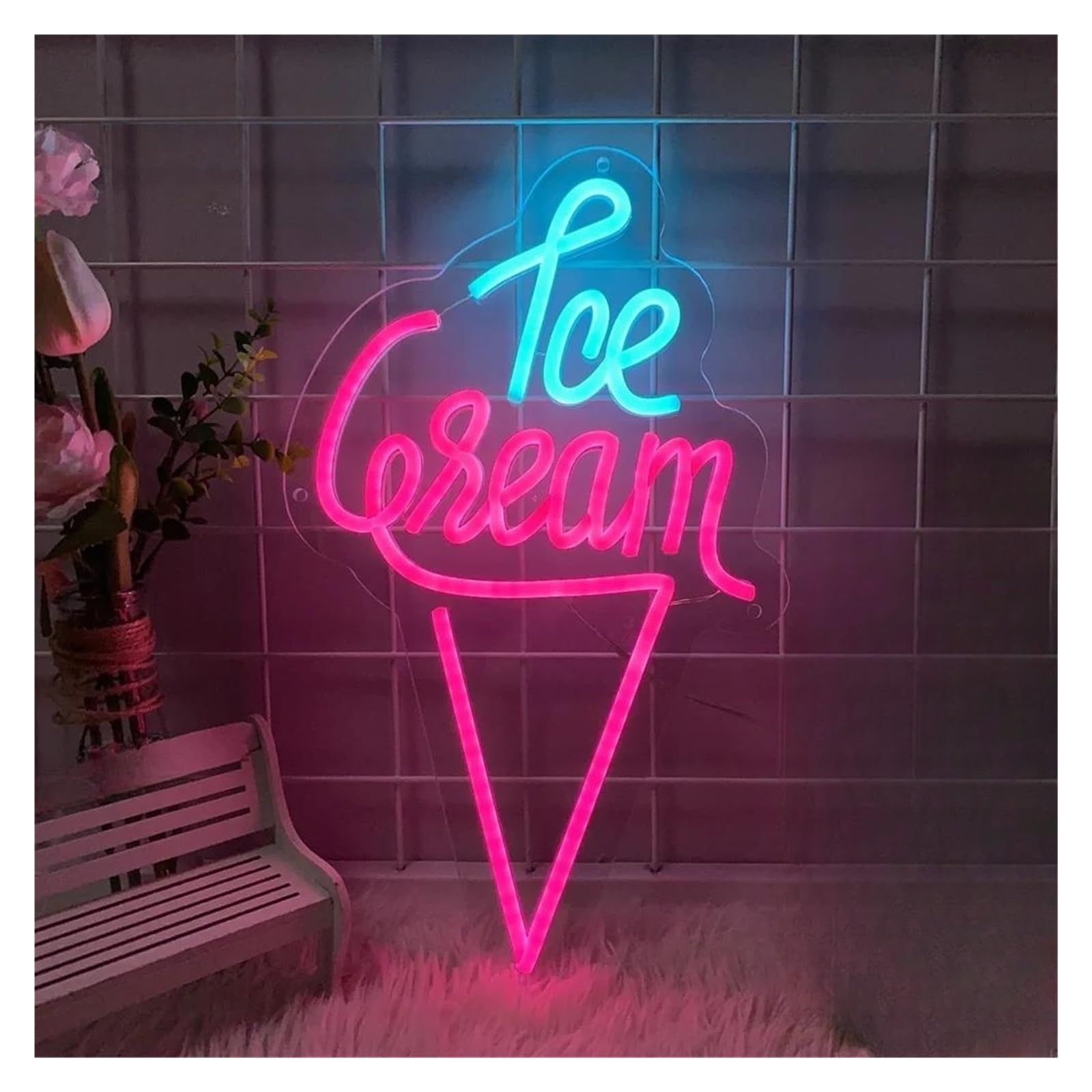 LEMST Sign Lamp Ice Cream Neon Sign USB Light for Restaurant Cafe Room Shop Signboard Dessert Shop Wall Art Decor 24cmx40cm