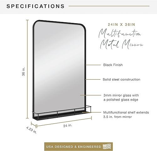 Miniatura 3 de MCS Espejo de pared grande multifunción con estante, 24 x 36 pulgadas, negro