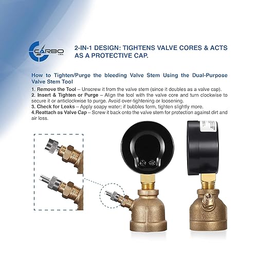 Miniatura 4 de CARBO Instruments Medidor de presión de prueba de gas 60 libras, 60 PSI  400 kPa, conexión FNPT de 34", válvula de latón, conjunto de cuerpo con