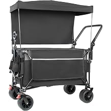Wagon Stroller for 2 Kids, Wagon Outdoor with Canopy, Collapsible with Adjustable Handle & Pull Bar for Infants and Kid Black