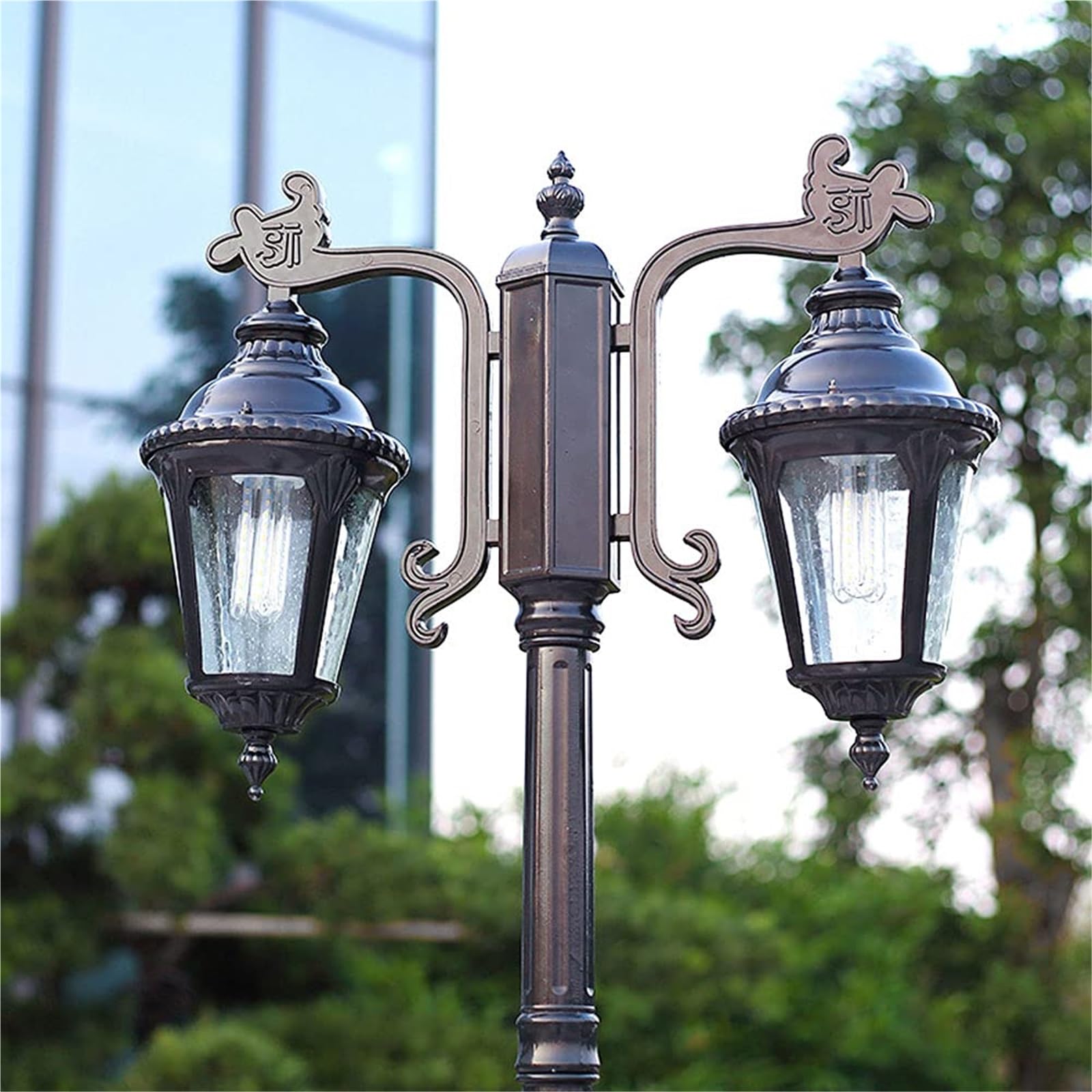 Lampy Solarne Na Słupku, Zewnętrzne Lampy Na Słupku, 2-Lampowe Lampy Zewnętrzne, Wodoodporne Oświetlenie Ogrodowe Na Wysokim Słupie, Aluminiowe Lampy Na Słupku Ogrod,One Color-Height 230cm