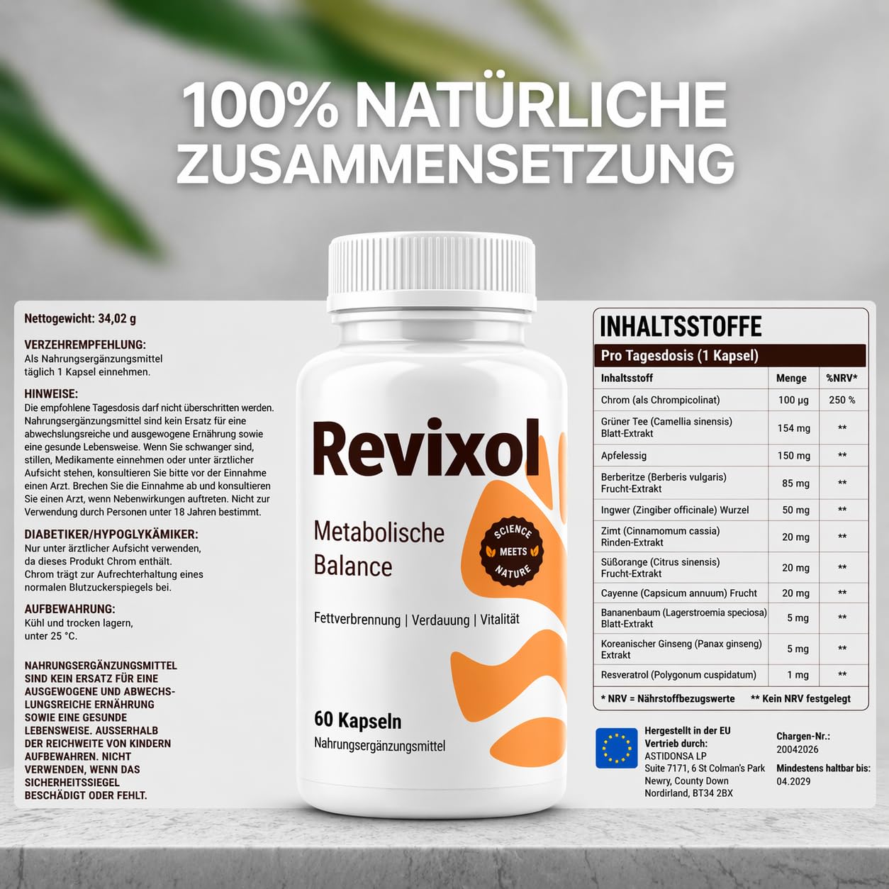 Revixol Nahrungsergänzungsmittel – 60 Kapseln – mit Grüntee-Extrakt, Apfelessig, Ingwer, Zimt, Chrom und pflanzlichen Extrakten (3)