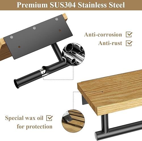 Miniatura 4 de Tindbea Soporte de papel higiénico con estante de madera, soporte de papel higiénico de madera para montaje en pared, soporte para rollo de papel