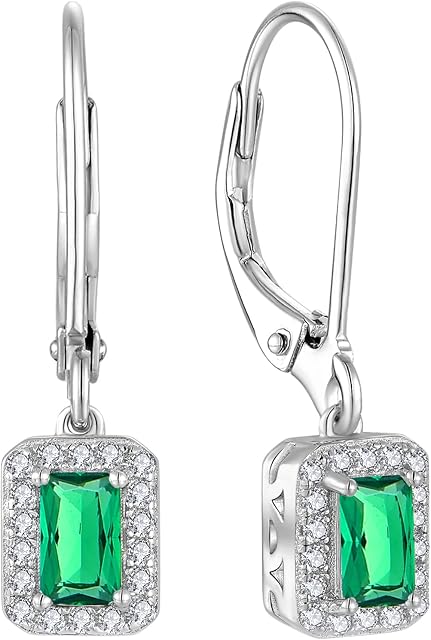 JO WISDOM Women Earrings,925 Sterling Silver Leverback Dangle & Drop Earrings with Emerald-cut 3 * 5MM 3A Cubic Zirconia