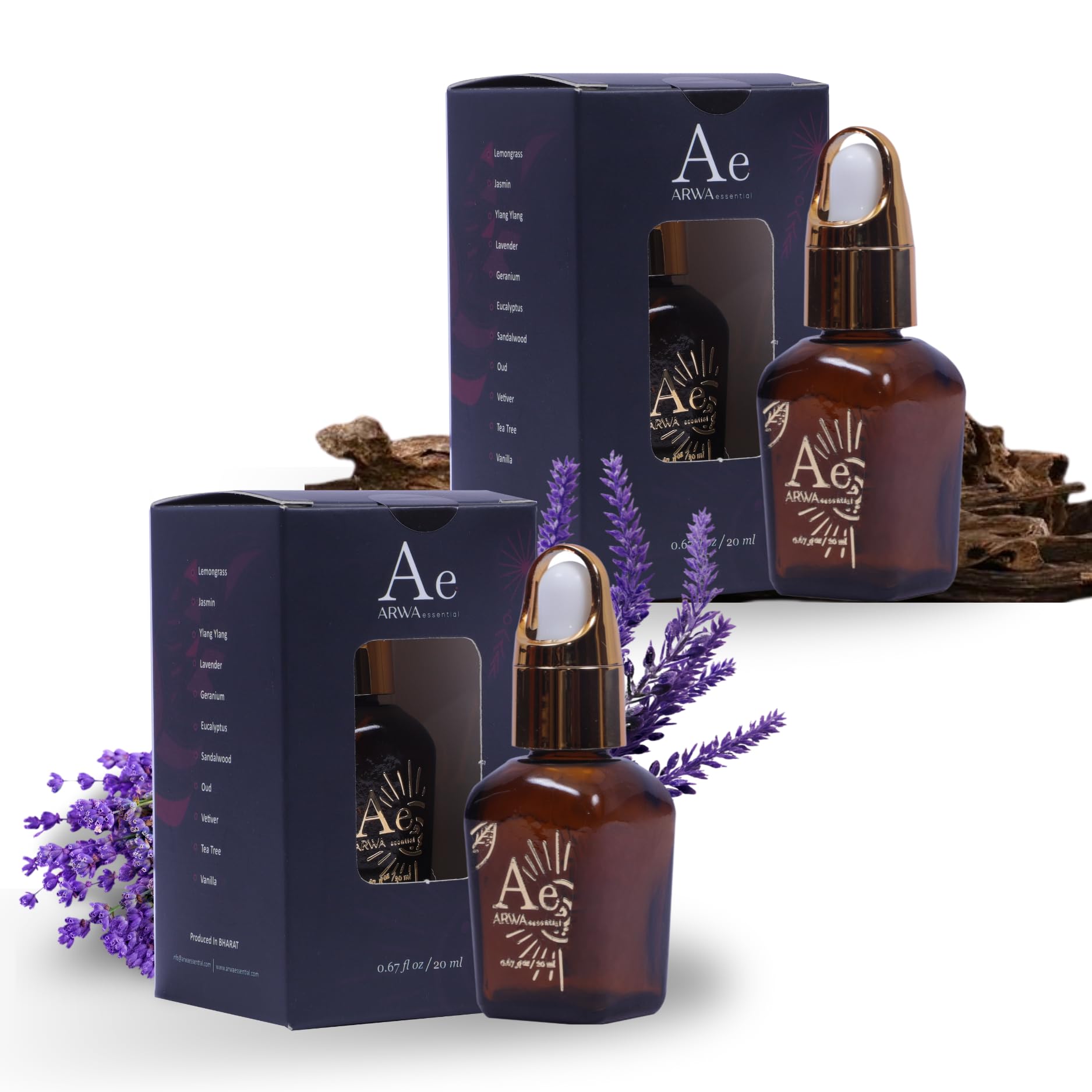 ARWA Essentials Oil Combo Pack Agar-wood 20ML & French Lavender 20ML | Skin-Care Oil/Hair-Growth Oil - Pure Organic, Undiluted & Natural Oil | Aromatherapy Oil for Home Fragrance/Aroma Oil Diffuser