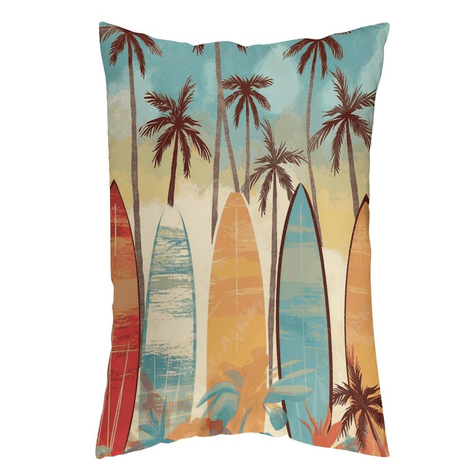 LDGSUPH Surfboard Palm Tree Pillow Cases Soft Pillowcase with Invisible Zipper Wrinkle Resistant Pillow Covers Breathable Removable Pillow Protector for Bed Sofa Car 16 "x24