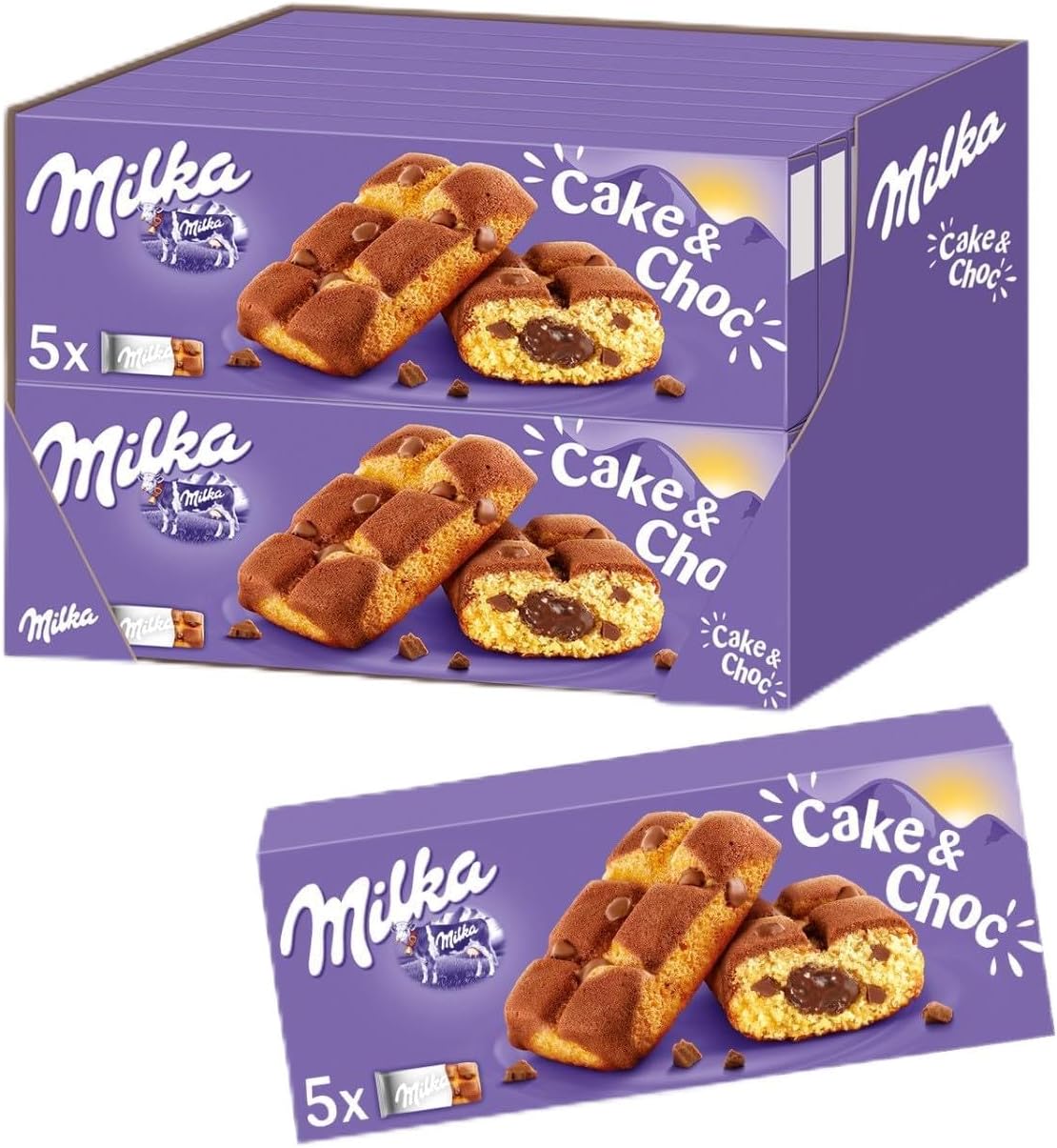 Milka Biscuit Cake, Soft Sponge with Chocolate Chip and Milk Chocolate Filling, 175g (Pack of 16 Boxes)