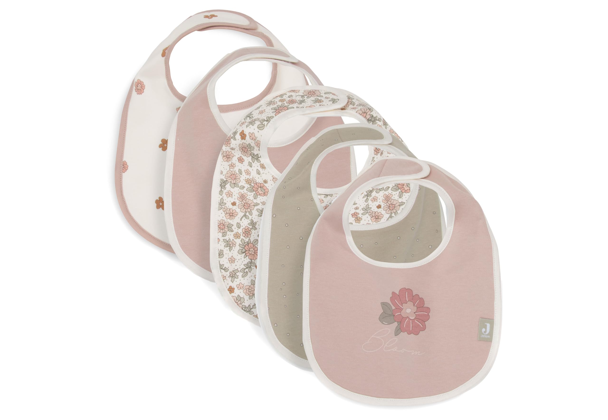 Jollein Retro Flowers Baby Bibs - Pack of 5 - Waterproof - Velcro Fastening - Baby Bib - Drool Bib