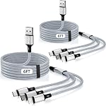 Multi Charging Cable 2Pack 6FT 3 in 1 Multi USB Charger Cable Nylon Braided Multiple USB Fast Charging Cord Adapter Data Sync Lightning and Type C Micro USB Port Connectors For All Cell Phones Tablets