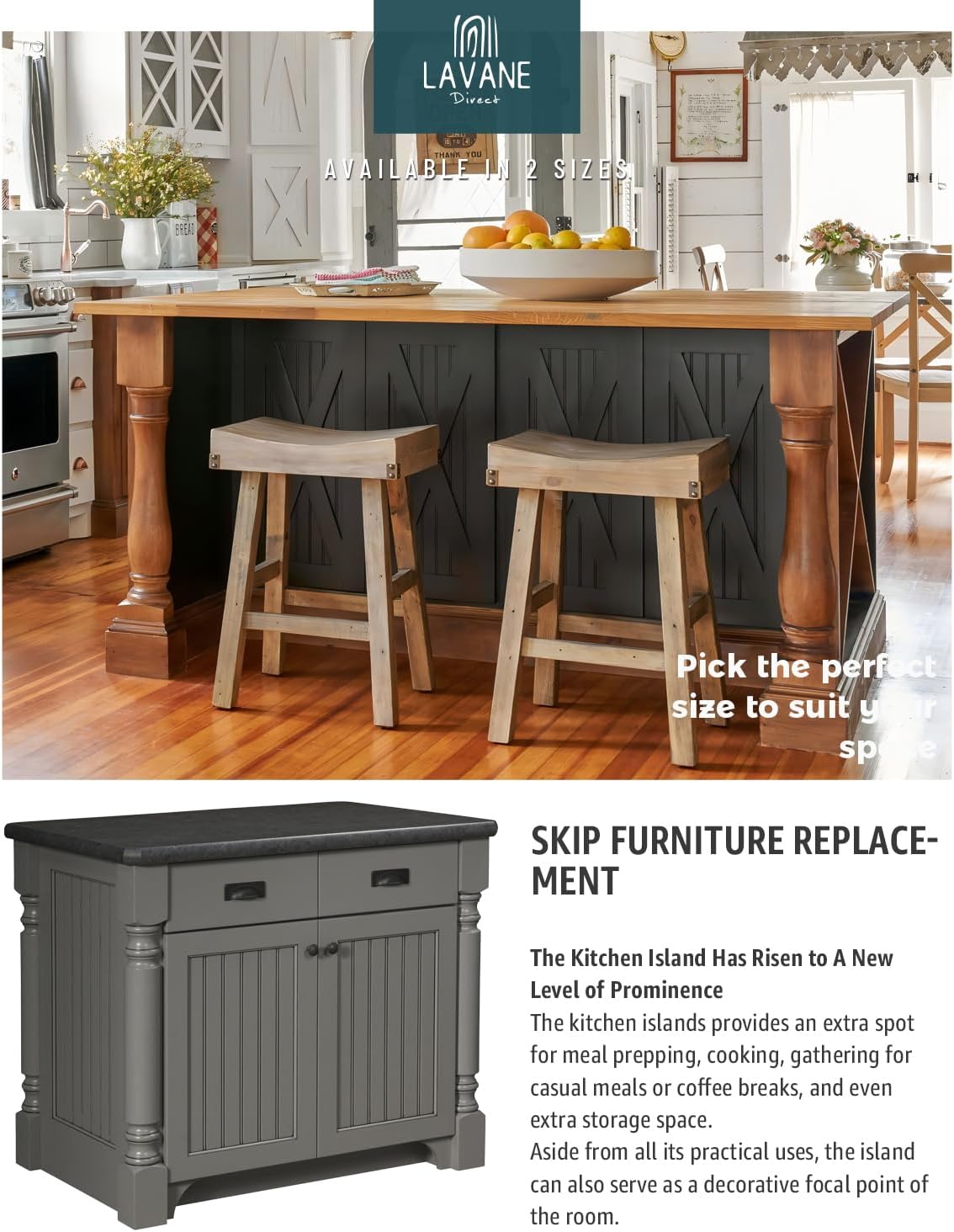 La Vane 35 1/2-inch H 5-inch W 5-inch D Solid Wood Kitchen Island Legs, Set of 2 Traditional Unfinished Massive Replacement Cabinet Columns Countertop Legs for Large Dining Table & Kitchen Table