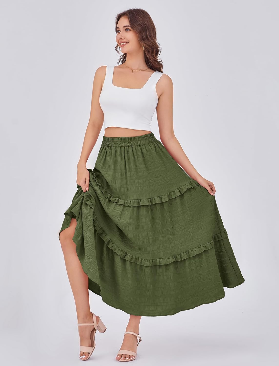 Gracyoga Maxi Skirts for Women Casual Elegant High Waisted A Line Flowy Ruffle Tiered Long Skirt with Pockets - Image 2
