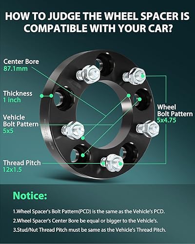 Miniatura 2 de SCITOO 2 adaptadores de rueda de 5 x 5 a 5 x 4.75 pulgadas, orificios de 1 pulgada, pernos de 3.429 in de 12 x 1.5 pulgadas, espaciadores de rueda
