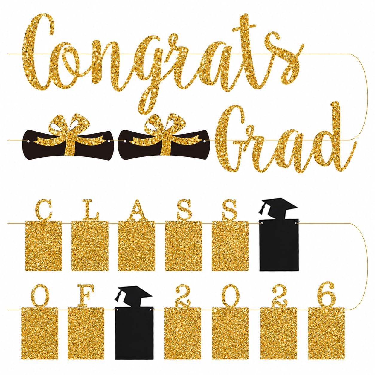 Festiko 2020 Graduation Decorations - Class of 2020 Photo Banner with Congrats Grad Gold Glitter Banner - High School College Graduation Party Supplies Banner