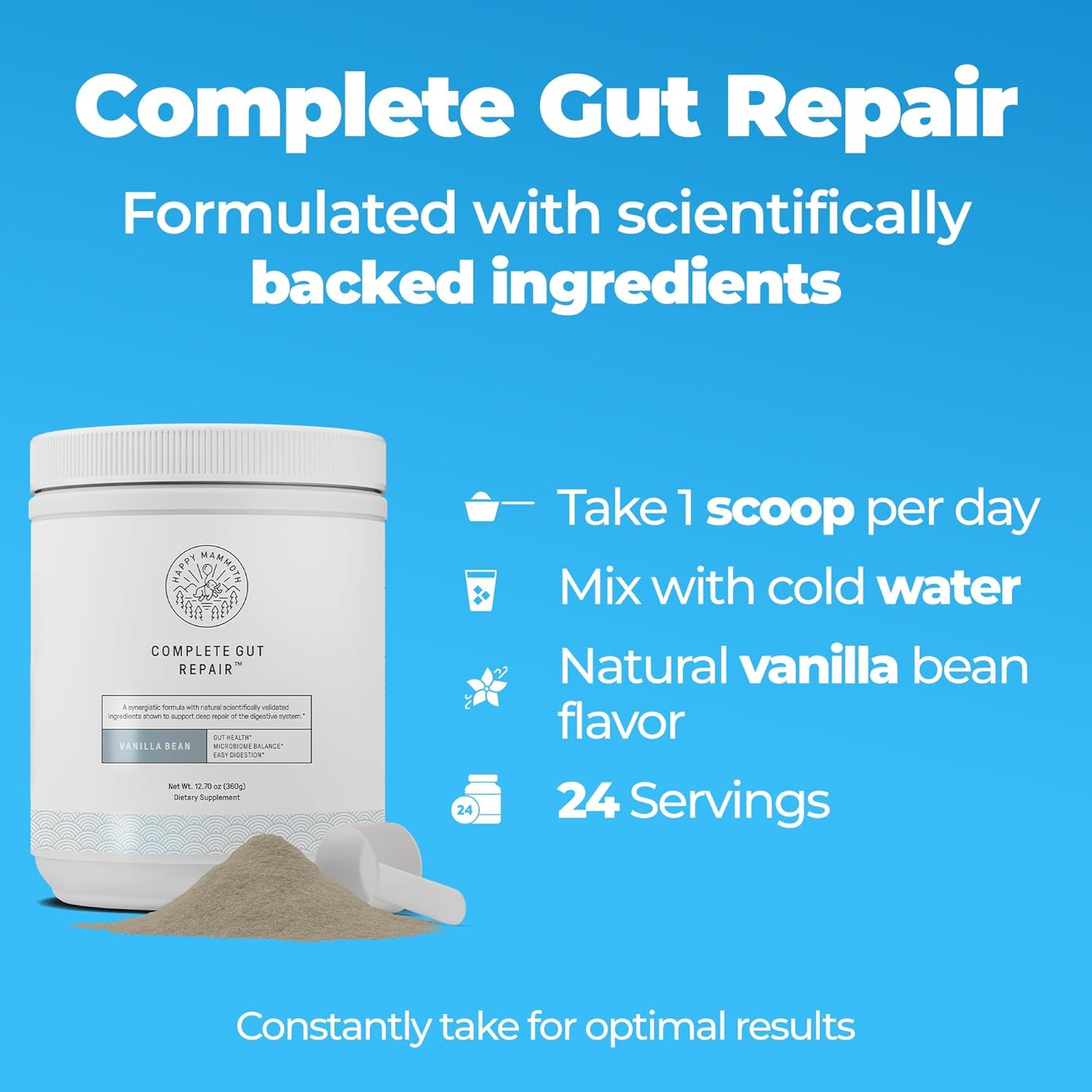 Happy Mammoth Gut Health Kit with Complete Gut Repair Powder and Ultimate Craving Control Capsules, Supports Digestion, Metabolism and Healthy Appetite Management, 2-Piece Set