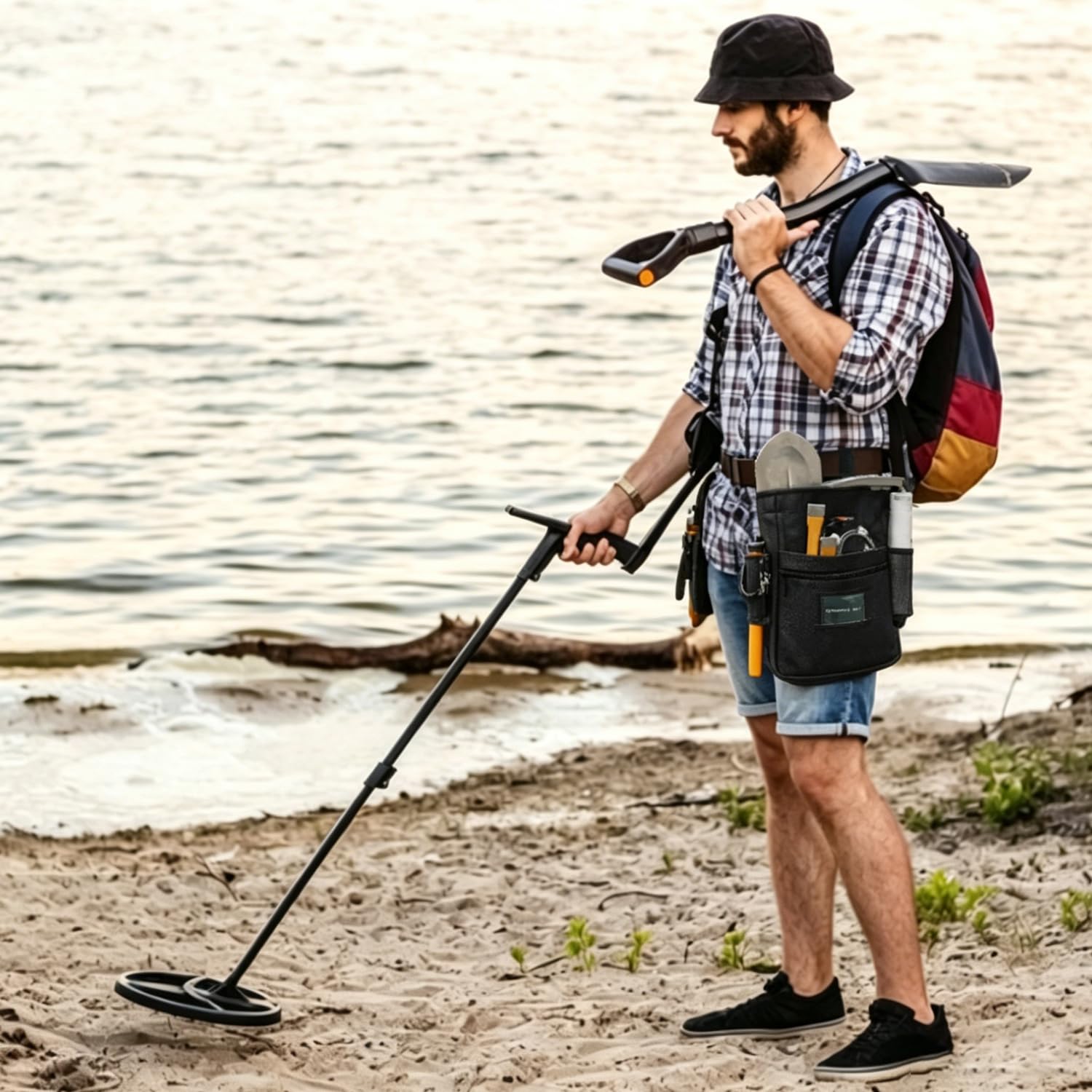 La détection de métaux trouve un sac banane, sac banane portable avec poches et étui, pochette pour PinPointer, Noir