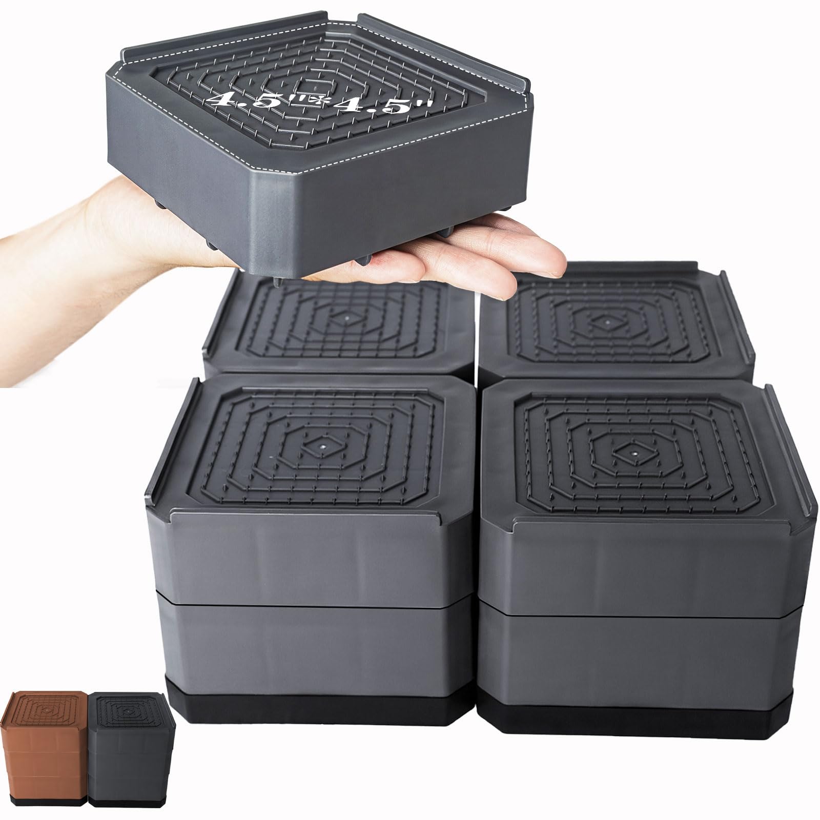 Rehausseurs de lit empilables Lot de 4 supports gris pour meubles de 5,1 cm à 12,7 cm