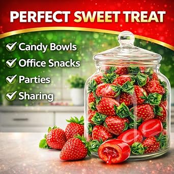 Strawberry Filled Hard Candy | 1 LB Value Bag |,Individually Wrapped Strawberry Candy with Juicy Center, Sweet Fruity Hard Candy, Perfect for Candy Bowls, Office, Parties & Sharing