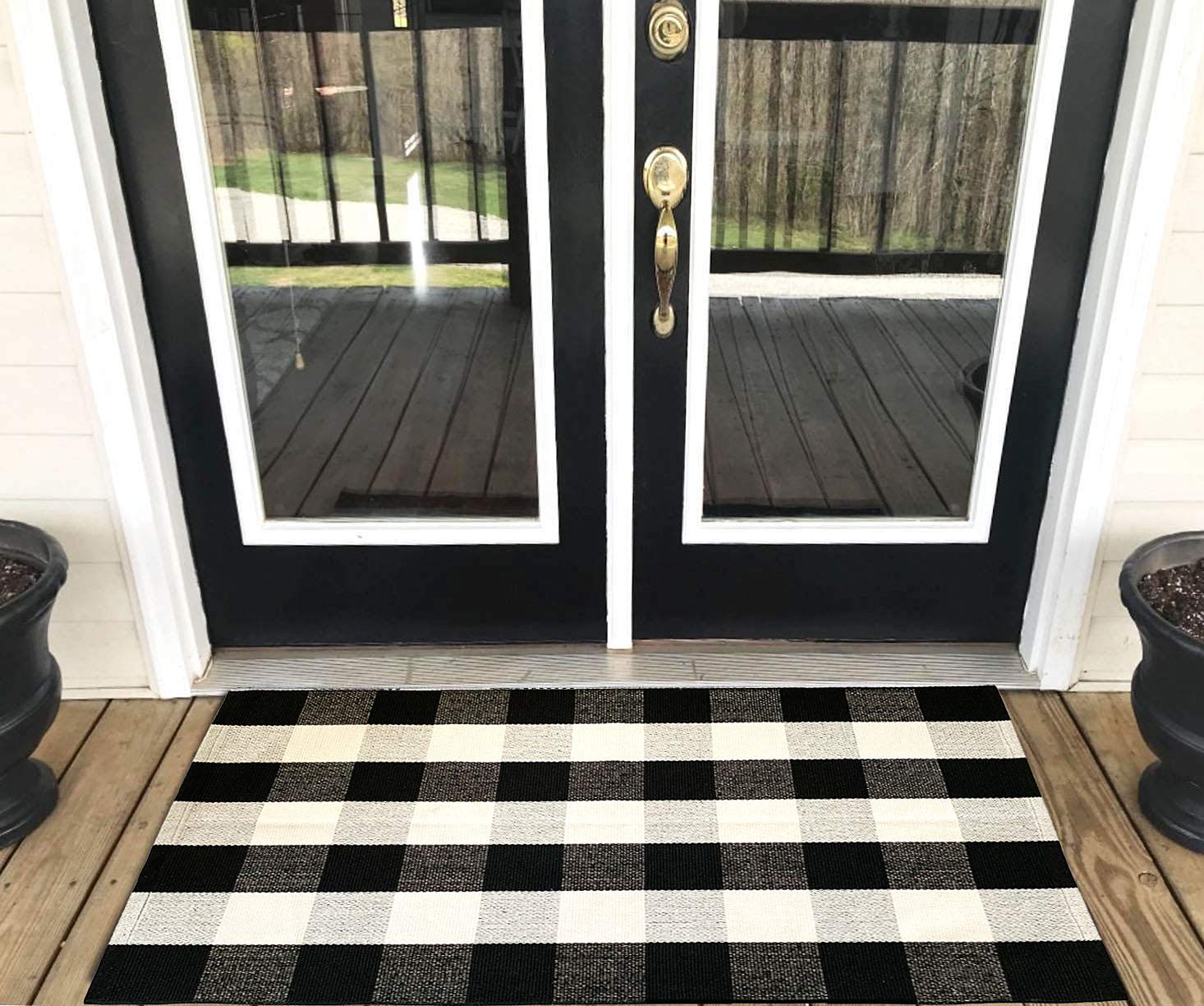 Levinis Buffalo Check Rug - Durable Outdoor Porch Mat -25