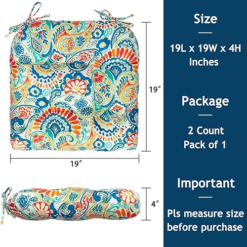 Miniatura 3 de Magpie Fabrics Paquete de 2 cojines de asiento copetudos de 19 x 19 pulgadas, cojines de patio en forma de U con lazos, almohadillas para sillas de