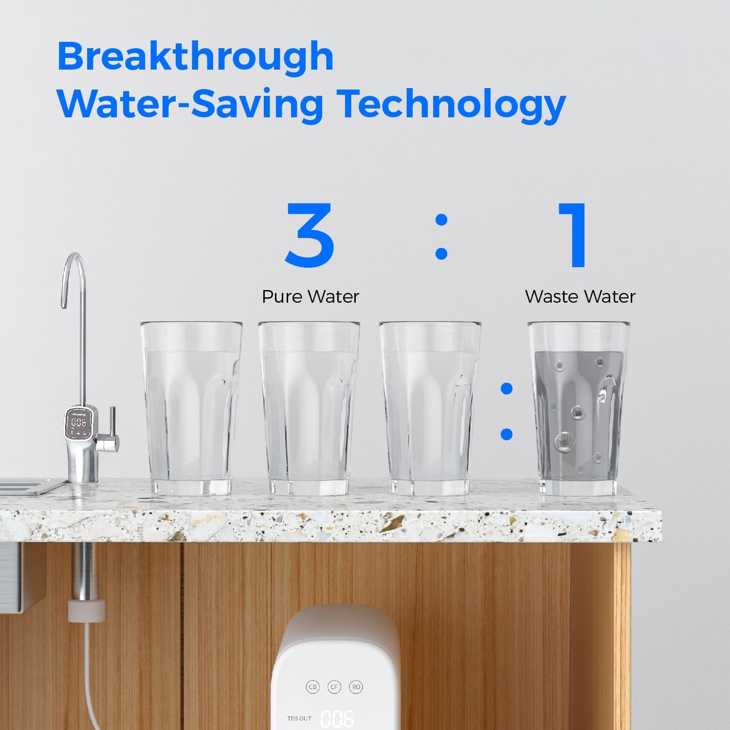 Waterdrop WD-G3P800-N2RO Filtro, Ricambio per il Sistema Aosmosi Inversa Senza Serbatoio WD-G3P800-W, Ridurre PFAS, Durata di 2 Anni