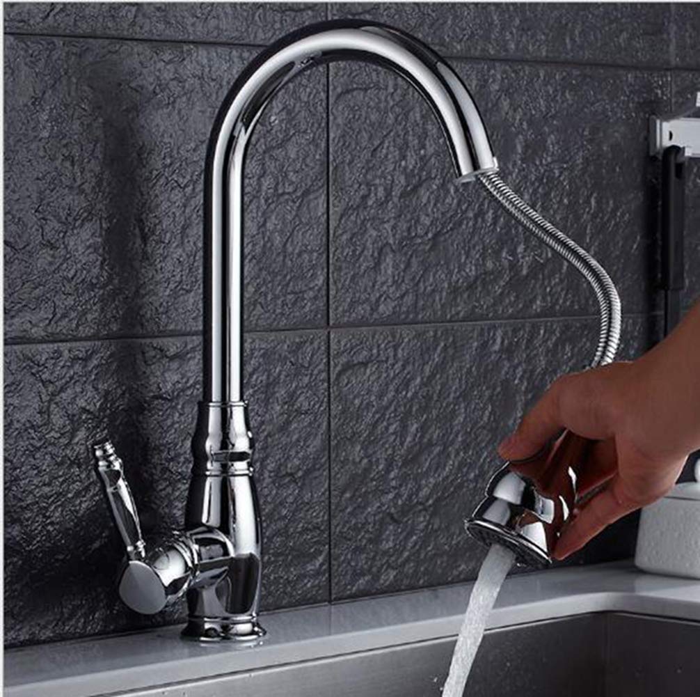 ZYCHSJXA Pull Out Black/Gold/Chrome/Brushed Nickel Kitchen Faucet Gold 360 Degree Swivel Sink Mixer Tap Vanity Cozinha,Chrome