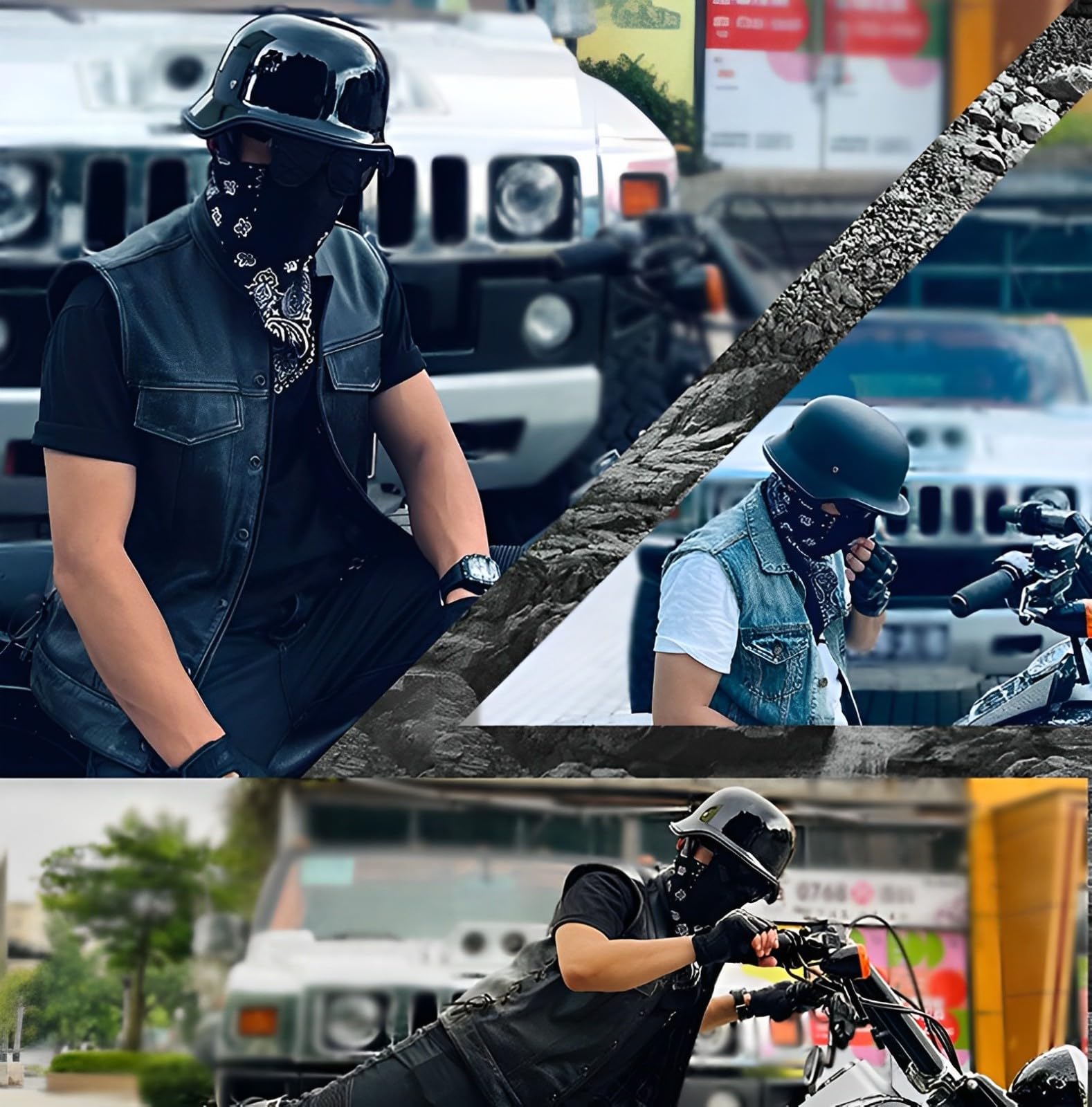 Motorrad Halbhelme ECE-Zertifiziert, Retro Chopper Helm mit ABS-Außenkörper EPS-Schutz, Netz-Innenfutter, Schnellverschlussschnallen, Moped/Scooter/Motorrad Helm für Erwachsene