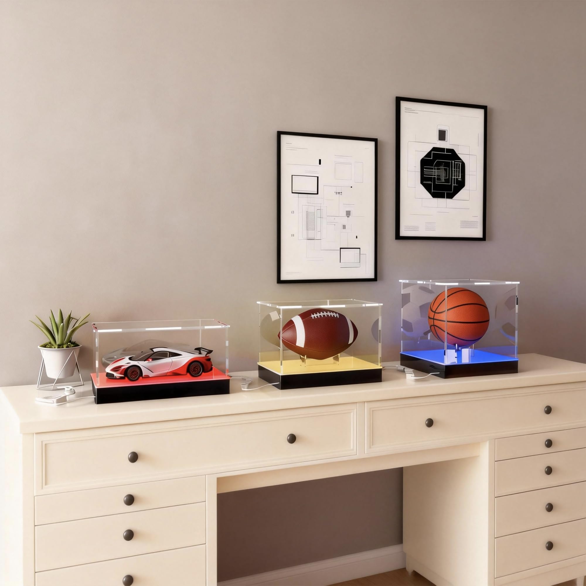 Vetrina luminosa in acrilico con luci LED RGBW, alimentazione USB con pannello interruttori e controllo app, scatola trasparente da collezione per personaggi, bambole, collezionisti e trofei, 20 x 20