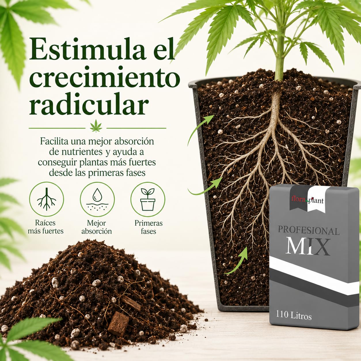Floraplant Sustrato Enraizante 110L Plantas Canna Marihuana con Abono Estimulador de la Floración,